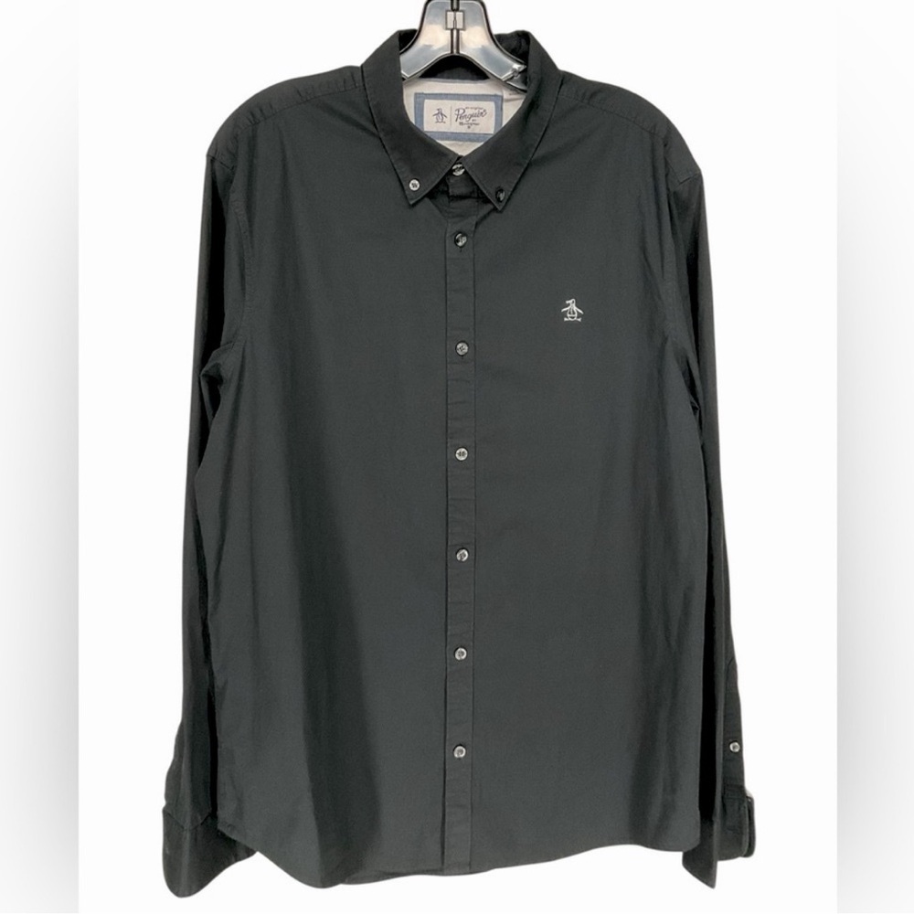 ORIGINAL PENGUIN / Black Button Down Dress Shirt / Large / Hipster Tailored Goth
